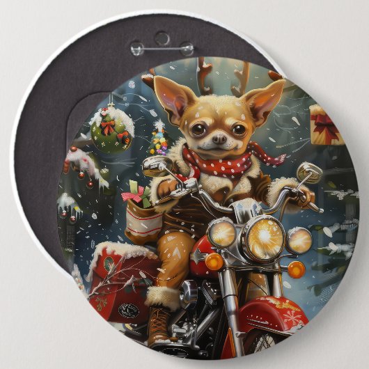 Badge Rond 15,2 Cm Chihuahua Chien équitation moto Noël (Devant & derrière)