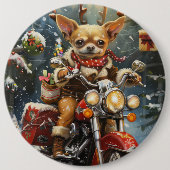 Badge Rond 15,2 Cm Chihuahua Chien équitation moto Noël (Devant)