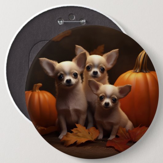 Badge Rond 15,2 Cm Chihuahua Chiot Automne Citrouille de plaisir (Devant & derrière)