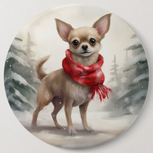 Badge Rond 15,2 Cm Chihuahua dans la neige à Noël
