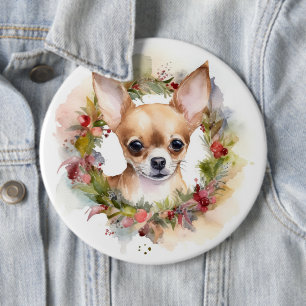 Badge Rond 15,2 Cm Chihuahua Fête de la couronne de Noël Coupe