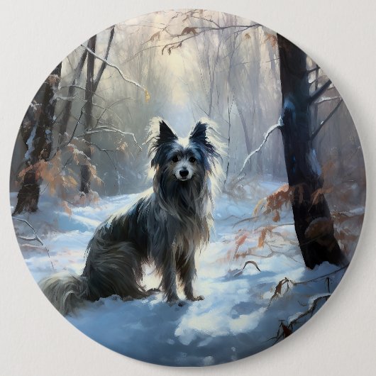 Badge Rond 15,2 Cm Chinois Crested Laisser Il Neige Noël (Devant)
