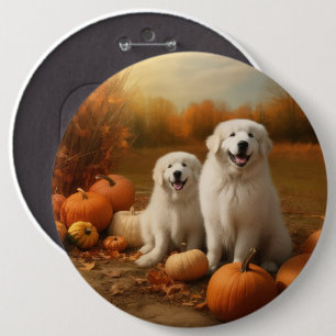 Badge Rond 15,2 Cm Chiot des Grands Pyrénées Délice d'Automne Citroui