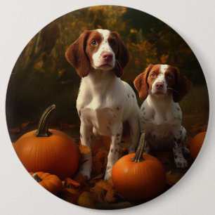 Badge Rond 15,2 Cm Chiots Brittany Spaniel Automne Délice Citrouille