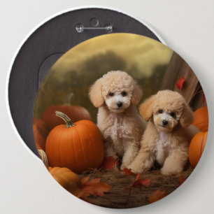 Badge Rond 15,2 Cm Chiots Caniches Délice d'Automne Citrouille