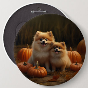 Badge Rond 15,2 Cm Chiots Poméranie Délice d'Automne Citrouille