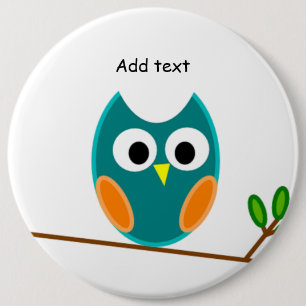 Badge Rond 15,2 Cm Chouette : Modèle de Chouette bleue et d'or