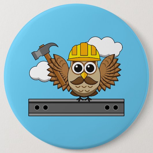 Badge Rond 15,2 Cm Chouette ouvrière de construction mignonne avec de (Devant)