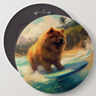 Badge Rond 15,2 Cm Chow Chow Beach Plage Surf Peinture