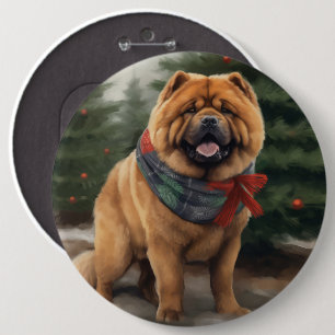 Badge Rond 15,2 Cm Chow Chow Chien de Noël en neige