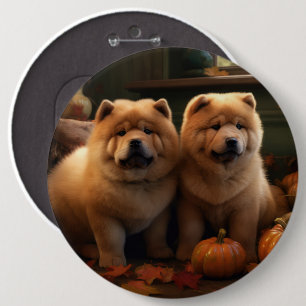 Badge Rond 15,2 Cm Chow Chow Chiot Automne Citrouille de plaisir