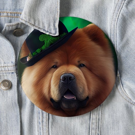 Badge Rond 15,2 Cm Chow Chow Dog en tenue de la Saint Patrick (En situation)