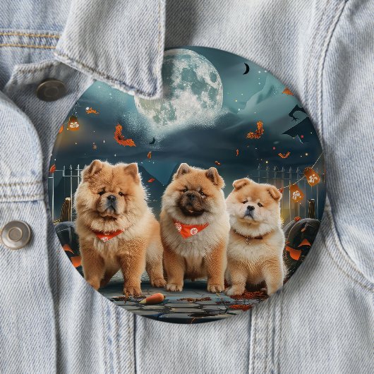 Badge Rond 15,2 Cm Chow Chow Halloween Éffrayant (En situation)