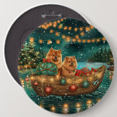 Badge Rond 15,2 Cm Chow Chow Noël Festive Voyage (Devant & derrière)
