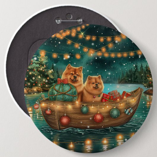 Badge Rond 15,2 Cm Chow Chow Noël Festive Voyage (Devant & derrière)