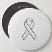 Badge Rond 15,2 Cm Chrome White Ribbon Sensibilisation sur les Checke (Devant & derrière)