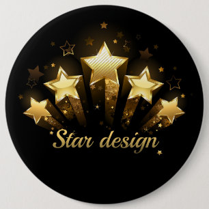 Badge Rond 15,2 Cm Cinq étoiles d'or en noir