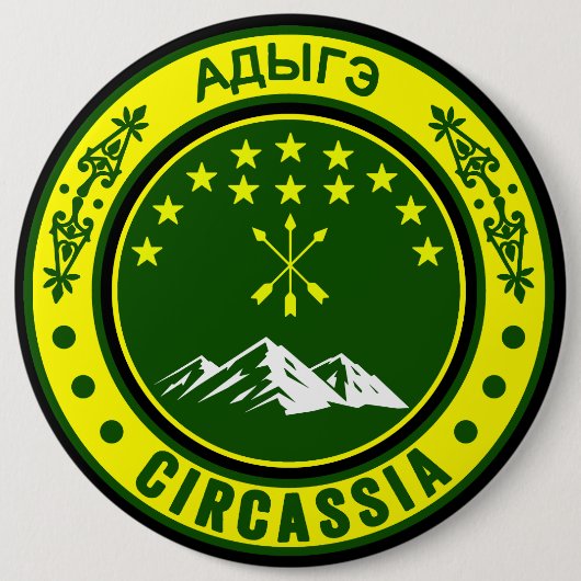 Badge Rond 15,2 Cm Circassien, Drapeau adiga, Adygea, Drapeau Circass (Devant)