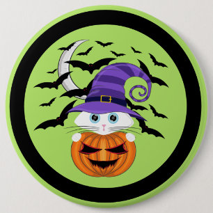 Badge Rond 15,2 Cm Citrouille effrayant avec un Casquette Kitty et so