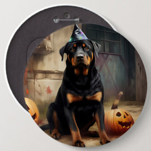 Badge Rond 15,2 Cm Citrouilles Rottweiler Halloween Épouvantables