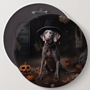 Badge Rond 15,2 Cm Citrouilles Weimaraner Halloween Effrayant