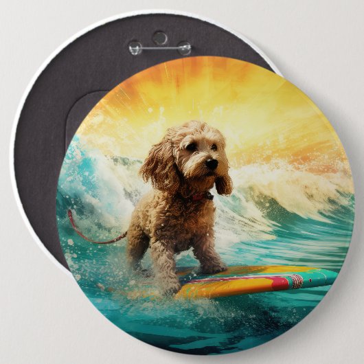 Badge Rond 15,2 Cm Cockapoo Beach Surf Paining (Devant & derrière)