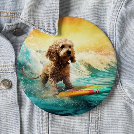 Badge Rond 15,2 Cm Cockapoo Beach Surf Paining (En situation)