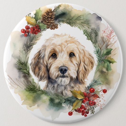Badge Rond 15,2 Cm Cockapoo Christmas Wreath Festive Pup (Devant)