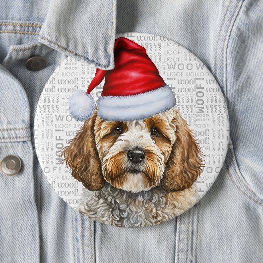 Badge Rond 15,2 Cm Cockapoo de Noël de chien Père Noël (En situation)