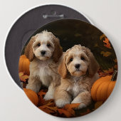 Badge Rond 15,2 Cm Cockapoo Puppy Citrouille d'automne (Devant & derrière)
