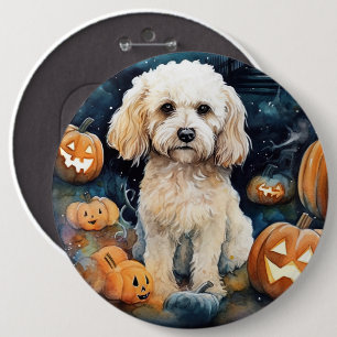 Badge Rond 15,2 Cm Cockapou d'Halloween avec la peur Citrouille
