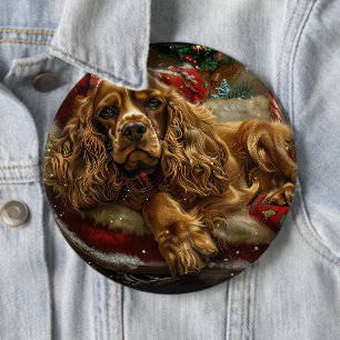 Badge Rond 15,2 Cm Cocker Spaniel Chien Noël Festif