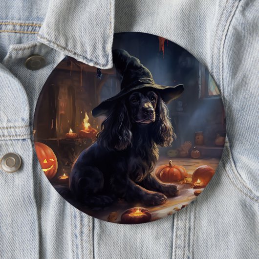 Badge Rond 15,2 Cm Cocker Spaniel Citrouilles Halloween effrayant (En situation)