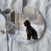 Badge Rond 15,2 Cm Cocker Spaniel Laisser Neige Noël (En situation)