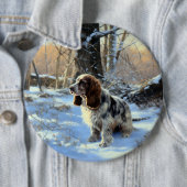 Badge Rond 15,2 Cm Cocker Spaniel Laisser Neige Noël (En situation)