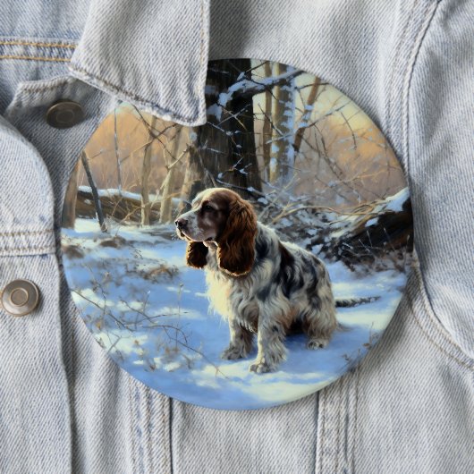Badge Rond 15,2 Cm Cocker Spaniel Laisser Neige Noël (En situation)