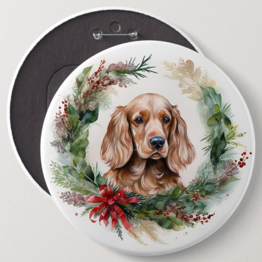 Badge Rond 15,2 Cm Cocker Spaniel Noël Wreath Festive Pup (Devant & derrière)