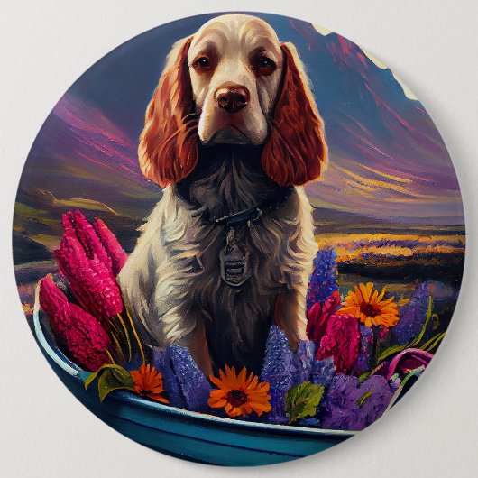Badge Rond 15,2 Cm Cocker Spaniel sur une pagaie : une aventure Pitto (Devant)