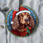 Badge Rond 15,2 Cm Cocker Spaniel Vitrail de Noël (En situation)