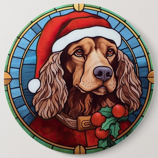 Badge Rond 15,2 Cm Cocker Spaniel Vitrail Noël (Devant)