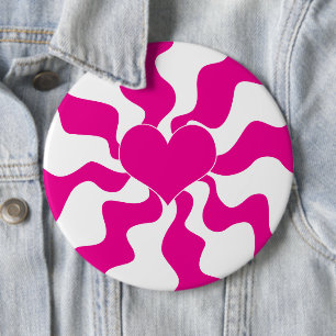 Badge Rond 15,2 Cm Coeur d'amour en Magenta et Blanc