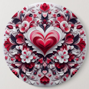 Badge Rond 15,2 Cm Coeur de la Saint-Valentin coloré et fleuri