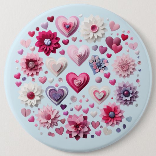 Badge Rond 15,2 Cm Coeur de la Saint Valentin florale (Devant)