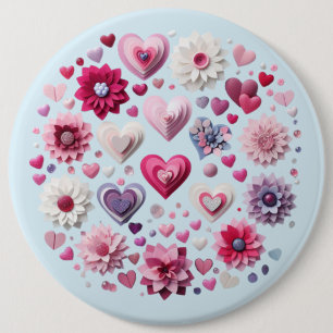 Badge Rond 15,2 Cm Coeur de la Saint Valentin florale