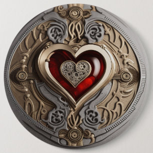 Badge Rond 15,2 Cm Coeur Steampunk - Amour mécanique complexe