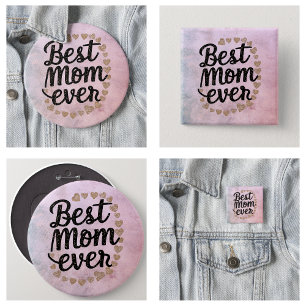 Badge Rond 15,2 Cm Cœurs Dorés Écriture Tendance Meilleure Maman Touj