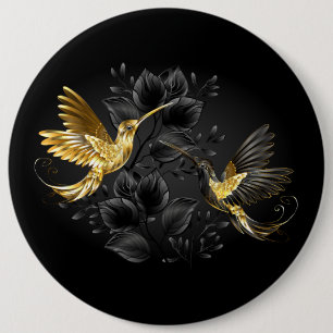Badge Rond 15,2 Cm Colibri noir et or