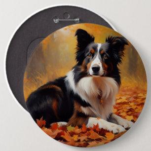 Badge Rond 15,2 Cm Collie frontalier à l'automne Feuilles automne Ins
