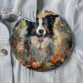 Badge Rond 15,2 Cm Collie frontalier d'Halloween avec effroi Citrouil (En situation)