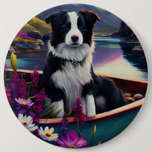 Badge Rond 15,2 Cm Collie frontalier sur une pagaie : une aventure Pi